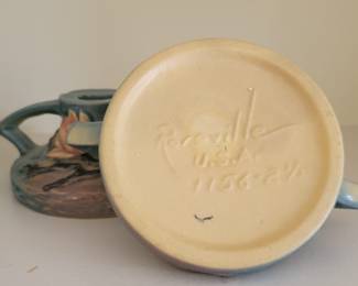 Pair of Roseville Magnolia Blue Candle Holders – #1156