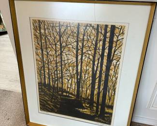Framed & Matted Woodcut Print "Forest Path" by Joe Ardourel