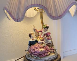Colonial Courting Couple Figural Porcelain Table Lamp