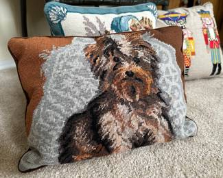 Yorkie Needlepoint Throw Pillow