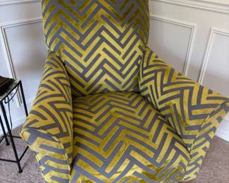 Gold/Grey Marquee Embossed Velvet Upholstered Modern Accent Arm Chair