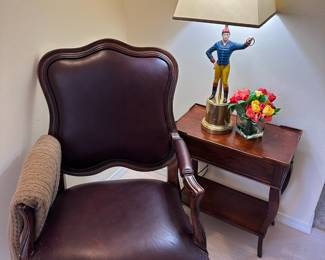 Brown Leather Louis XV Arm Chair