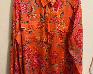 Jones New York Orange Floral Button Up Long Sleeve Blouse – Size XL