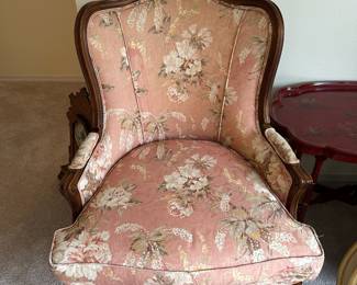 French Louis XV Style Arm Chair with Pink and Floral Upholstery