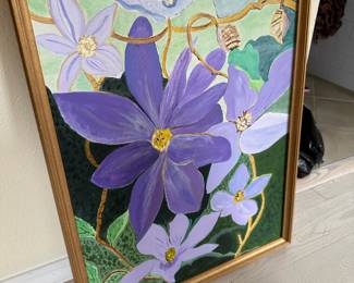 Framed Purple Floral Painting