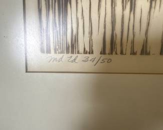 Framed & Matted Woodcut Print "Markie on the Lawn" by Joe Ardourel