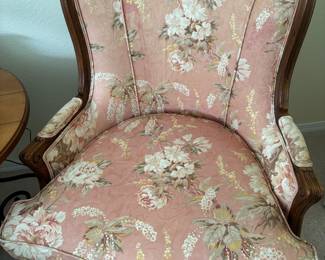 French Louis XV Style Arm Chair with Pink and Floral Upholstery