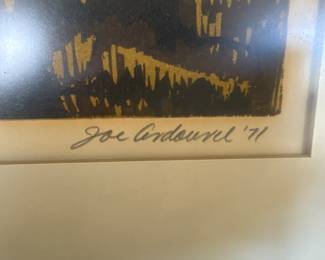 Framed & Matted Woodcut Print "Forest Path" by Joe Ardourel