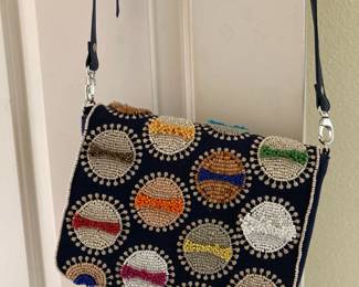 Chico's Navy Blue Multi-Bead Crossbody Bag