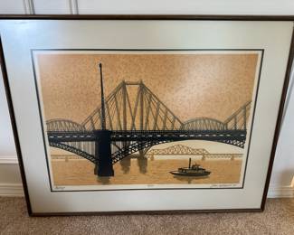 Framed & Matted Serigraph "Bridges" by Joe Ardourel