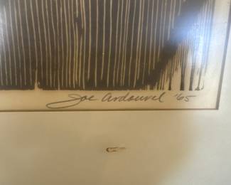 Framed & Matted Woodcut Print "Markie on the Lawn" by Joe Ardourel