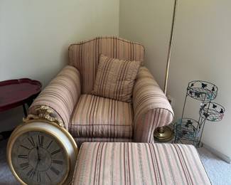 Ethan Allen Pink/Maroon Striped Oversized Arm Chair and Ottoman