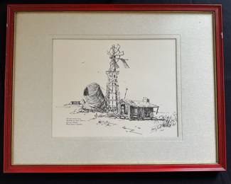 1968 Ink Drawing Western Print by A. Kelly Pruitt