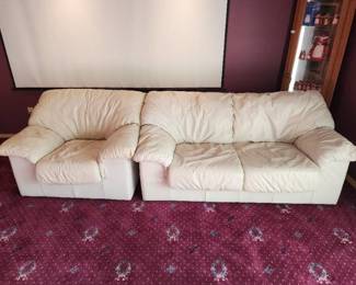 White Pleather Chair and Loveseat