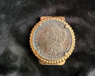 1903 Morgan Silver Dollar Money Clip with Gold-Tone Bezel
