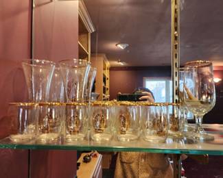 Vintage Gold-Rimmed Glass Collection - Mixed Drinkware Set