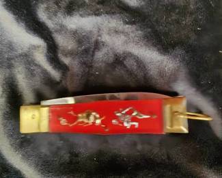 Vintage Chinese Red and Gold Flake Lucite Pocket Knife