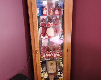 Vintage Oak Corner Display Cabinet with Americana Kitchen Collectibles