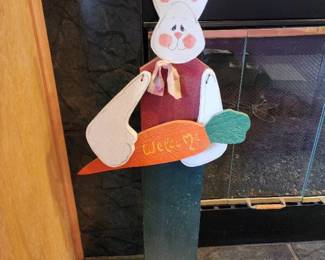 Wooden Easter Bunny Welcome Sign with Carrot