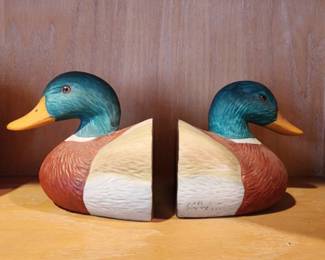 Vintage 1983 Mallard Duck Bookends Hand-Painted Decor