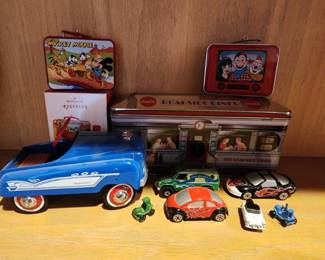 Vintage Toy Collection - Pedal Car, Disney Lunchbox, Coca-Cola Tin & Diecast Cars
