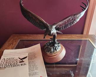 Chester Comstock Bronze Eagle Sculpture with Wooden Base