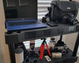 HP laptop, various cameras and electronics