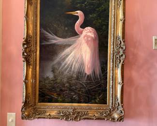 M.P. Elliot Pink Egret Painting