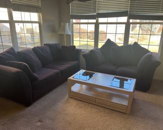 Living Room Set – Sofa, loveseat, coffee table & lamps.