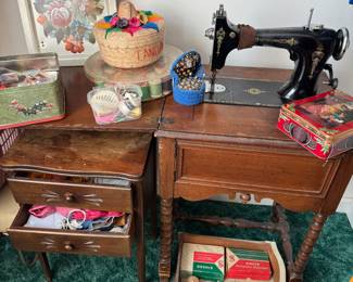 Antique sewing machine and notions