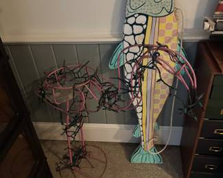 Wired flamingo (hard to see) and large painted fish