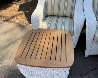 White faux wicker rocker and side table 