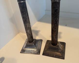 Pair of plate column candlesticks