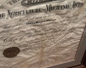 1890 NC A&M framed diploma...percursor to NC State