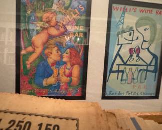 Framed Parisian wine shop cards
