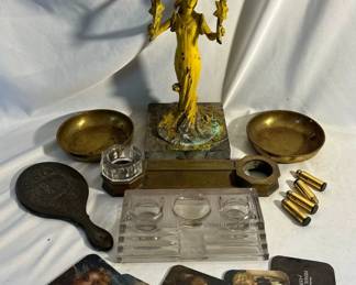 Art Nouveau Art Statue, Inkwells, Glass Brass, Handle Mirror, Coasters, Other