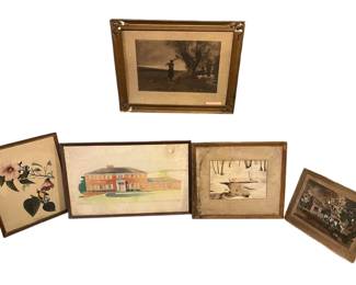 Set Of 5 Old Framed Prints