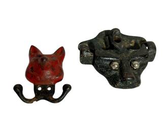 Cast iron fox hook, cat door knocker 