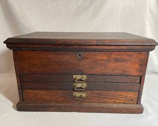 Wooden Storage Box Brass Hardware Antique