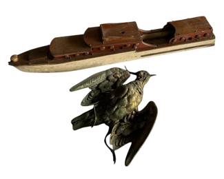 Painted Bronze Sculpture Titled American Woodcock By Grainger McKoy, Wooden Cruise Ship Model