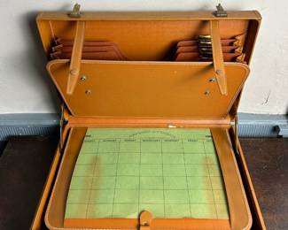 Vintage Tan Leather Briefcase, File Case With Calendar