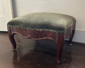 Victorian Mahogany Stool With Green Velvet Cushion