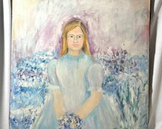 Donna Boucher Original Oil On Canvas Painting, Girl With Flowers