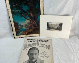 Rudolph Valentino Music Page With Maxfield Parrish Print Small Etching From Michael Bond