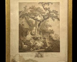 Engraving Titled The Reveil Of The Children By JeanBaptiste Tilliard