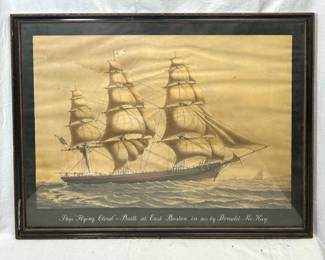 Lithographic Print Of The Clipper Ship Flying Cloud