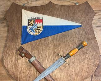 Wooden Shield W Service Flag Dagger W Sheath