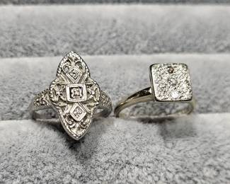 14kt white gold art deco rings.