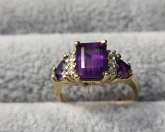 14kt amethyst and diamond ring.