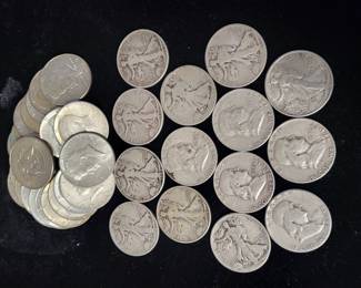 Walking liberty silver half dollars.